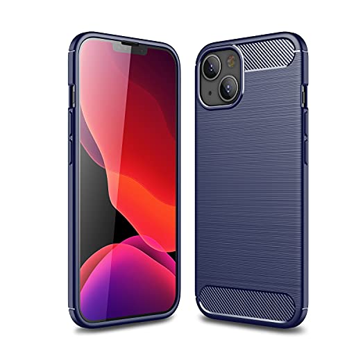 Texture fibre de carbone pour iPhone 13 coque bleu premium élégante