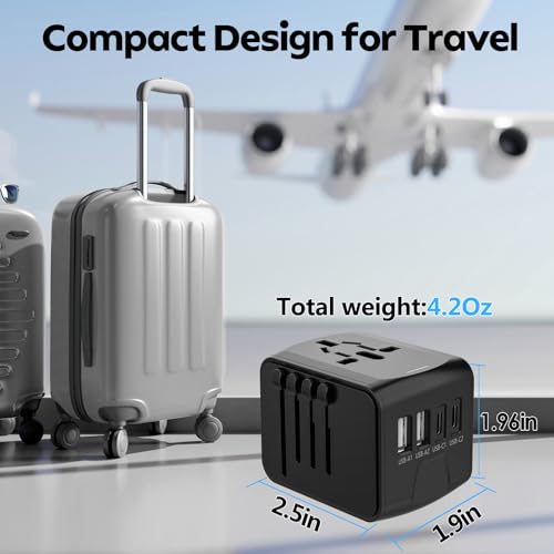 Image of JMFONE Universal Travel Plug Adapter 5 in 1 Charger, European Travel Plug Adapter 2xUSB-A and 2xUSB C Wall Charger with Worldwide AC Outlet,International Power Adapter for Europe USA UK AUS Asia