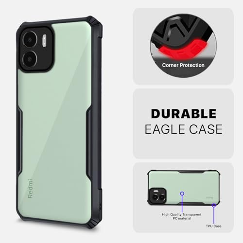 Image of Outlouders Back Cover for Redmi A1 / A2 | Ultra Hybrid Transparent | Full Camera Protection | Raised Edge | Crystal Clear Bumper Case(Black)