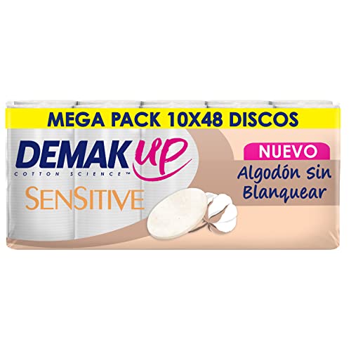 Demak'Up Sensitive 10x48 Discos de algodón desmaquillantes Ovalados - Fibra de Algodón Natural Sin Blanquear - 480 Discos de algodón Cover