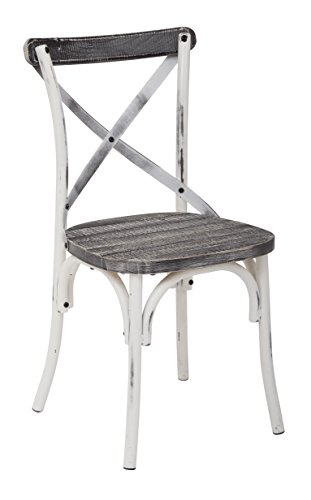 Work Smart/OSP Designs Somerset X-Back Metal Chair with Hardwood Seat Finish, Antique White/Vintage Crazy Horse