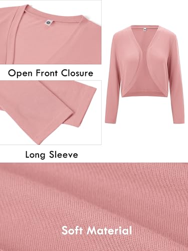 Image of Heymoments Women's Long Sleeve Thin Kintted Shrugs Sweaters Lightweight Cropped Tops Open Front Cardigan for Dress