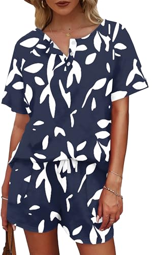 Image of WIHOLL Two Piece Outfits for Women Lounge Sets Button Down Top and Shorts Set Sweatsuits with Pockets