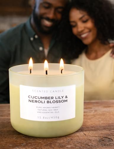 Cucumber Lily & Neroli 3-Wick Soy Floral Scented Candle for Women, 15.8oz — view 3