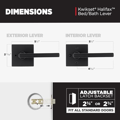 Kwikset Halifax Interior Privacy Door Handle with Lock, Door Lever For Bathroom and Bedroom, Matte Black Reversible Keyless Push Button Lock Door Lever, with Microban Protection, Square Rose - image 8