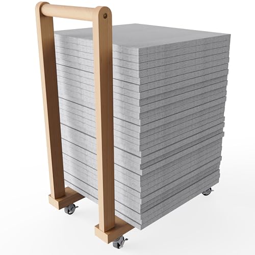 UNZERO Movable Canvas Panel Storage Rack, Wooden Art Organizer Stand with Wheels, Large Capacity for Painting Panels