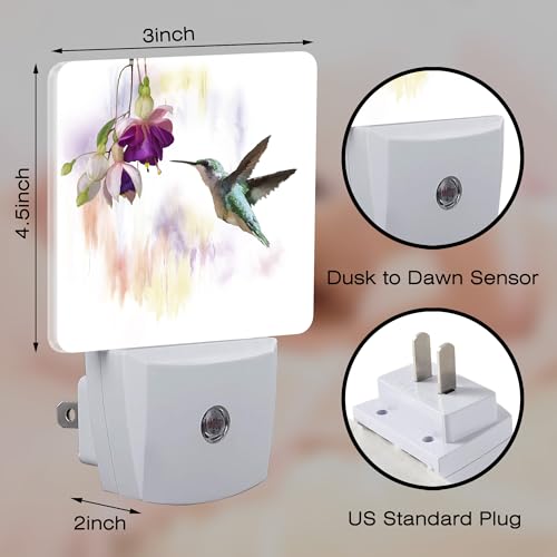 Image of Hummingbird Flowers Night Light for Kids,Groovy Cute Bird Floral Night Light Plug in with Dusk to Dawn Sensor,0.5w Energy Saving Sleep Friendly Nightlight for Hallway Stairway Kitchen Bedroom