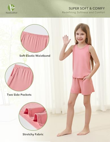 Little Kid's Tank Pajama Set Summer Shorts Pjs Unisex Kids Soft Viscose from Bamboo Sleepwear Pajamas 2T-7Y2