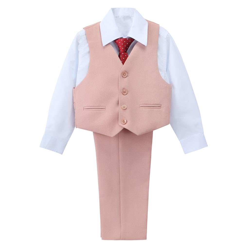 Lito Angels Costume Cintré 5 Pièces pour Garcon - Ensemble de Smoking Élégant pour Mariage & Événements - Tailles 2-13 Ans - Bleu Royal/Vert Émeraude/Rose Poudré​ / Camel