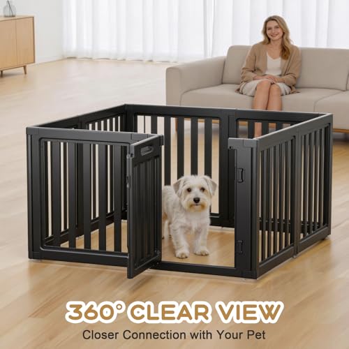 Image of Dog Playpen Indoor,Puppy Playpen,Black 23.6 inch H, 8 Panels | Dog Play Pen Indoors with Open View, Tool-Free Setup, Multi-Shape Setup, Dog Pen for Dogs, Cats & Puppies