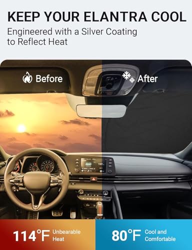 Image of Proadsy Windshield Sun Shade for Hyundai Elantra 2021-2025 2026 4-Layer Foldable Front Sunshade Protector Sun Visor Blocks UV Rays Keep Car Cooler