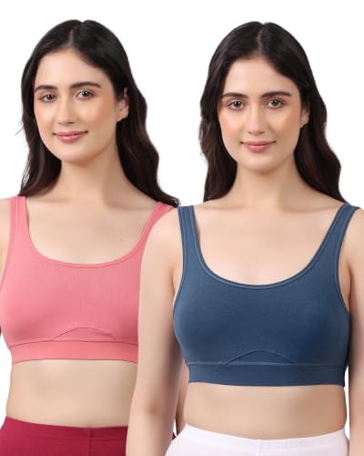 Image of Lavos Bamboo Cotton Comfort Sleeping Bra for Women, Slip On Bras to Wear at Home, Non-Padded & Non-Wired Sports Bras, Full /High Coverage, Soft Comfortable & Breathable Broad Strap Bra (Pack of 2)