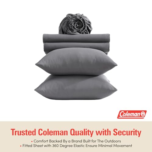 Image of Coleman Full Size Sheets - Durable Home Bedding with Outdoor Heart, Stylish & Reliable for Bedroom or Cabin - Premium Solid Color, Built for Comfort, Style & Occasional Outdoor Use, Gray