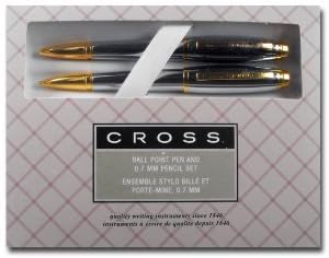 Cross Ball Point Pen and Pencil Set: Satin Chrome Dubai in Gift Box