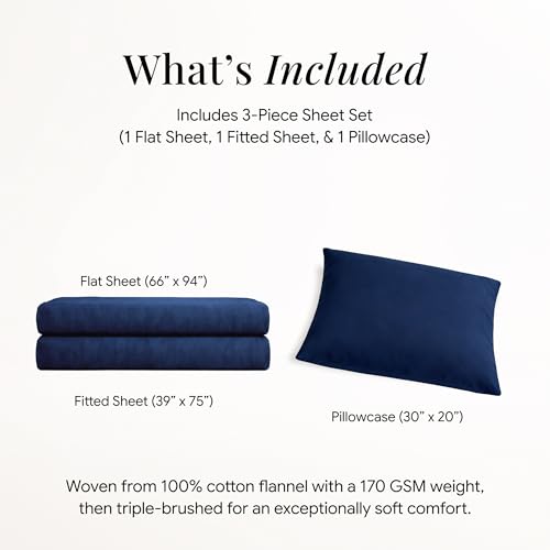 Image of Tribeca Living Twin Triple-Brushed Cotton Flannel Sheet Set, Dark Blue