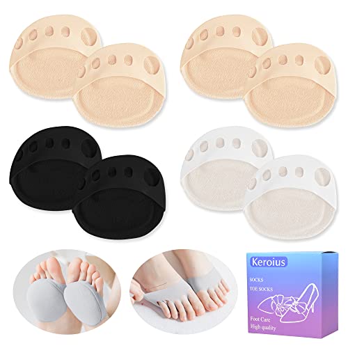 Image of Ball of Foot Cushions Pad,4 Pairs Honeycomb Fabric Forefoot Pads for Metatarsal,No Show Women's Half Socks Pads Invisible Toe Topper Liner Socks Sponge Cushion (2 Beige /1 Black /1 White)