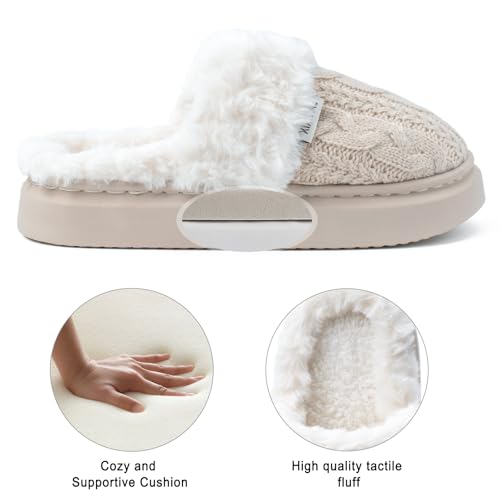 Plush Knit Women's Slippers - Warm Fuzzy Fleece Lining Slippers for Women, Non-Slip Sole Fluffy Memory Foam Slip-On Scuff House Slides Shoes for Indoor & Outdoor, Odor Resistant Bedroom4