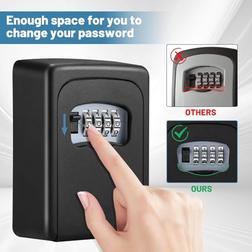 Image of Metal Key Lock Box Wall Mounted,4 Digit Combination Weatherproof Lockbox For Outside House,5 Keys Large Capacity Lockbox,Key Safe Security Storage Lock Box With Resettable Code (Black)