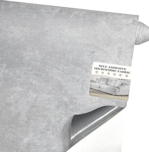 Fondlife Tela de Microfibra autoadhesiva para Cabina,Faux Suede Fabric Velour,Tela de Microfibra autoadhesiva, Tejido Aterciopelado para Interiores de Coche (Gris Blanco, 150x40cm)