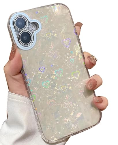 Image of mobistyle Silicone Designed for iPhone 16 Plus | Camera Lens Protection |Heart Pattern Print Design for Women Teen Girls Phone Back Cover Case (Heart White)