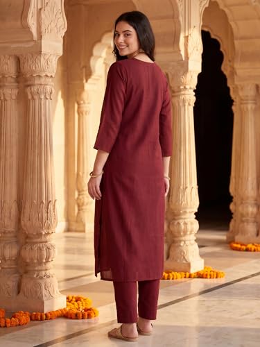 Image of INDO ERA Women's Black Silk Blend Embroidered Mirror Work Kurta & Pant with Dupatta Set (IEDDAI484)