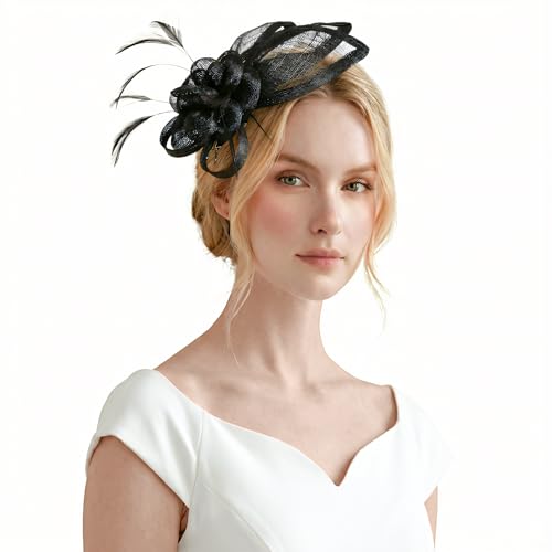 C.Garopl Accessories Fascinators Hats Women Vintage Wedding Fashion Headband Clip Church Cocktail Dresses Headwear Tea Party (Black-01)