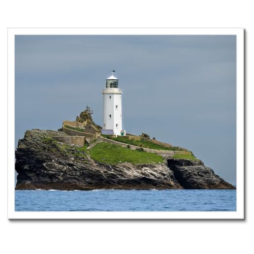 Phare sur l'île tableau encadré noir décoration murale nature 50x40cm