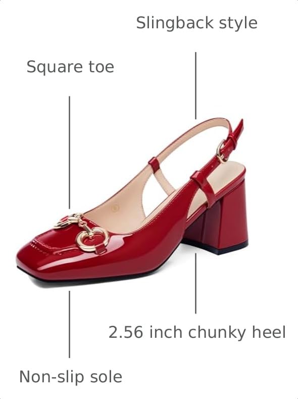 Image of Womens Slingback Block Heels Closed Square Toe Dress Work Shoes Slip on Buckle Strap Business Pumps