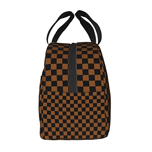 Ayvcxui Brown And Black Plaid Race Checkered Flag Lunch Tote Reusable Lunch Bag Insulated Lunch Box For Students Work Outdoor Travel Picnicthermal Portable Bento Box Handbags Tote thumb #2