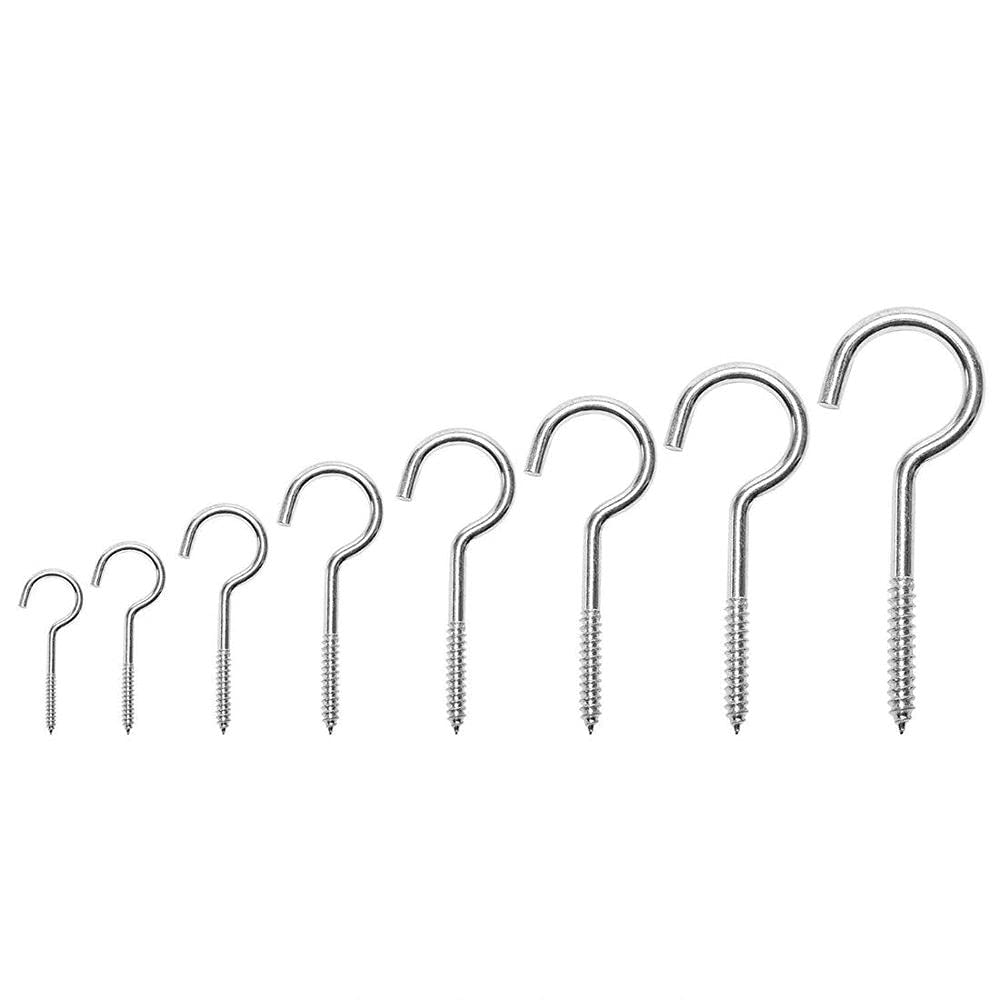 DIY Crafts CT-DIY-HI-41215 Crew Hooks Self-Tapping Ceiling Hooks Cup Hooks, 8 Assorted Sizes, Silver (Pack of 1 Pc, Screw