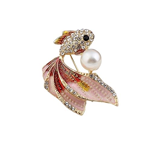 Broche poisson rouge en métal doré et strass éclatants pour femme