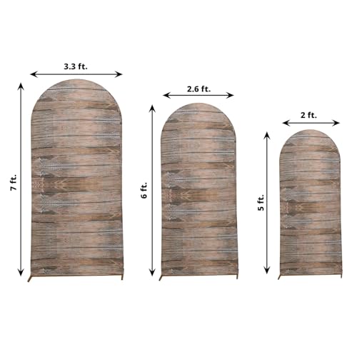 3 Brown Spandex Fitted Round Top Wedding Arch Backdrop Stand Covers Set Wooden Design Party Events Decorations Supplies