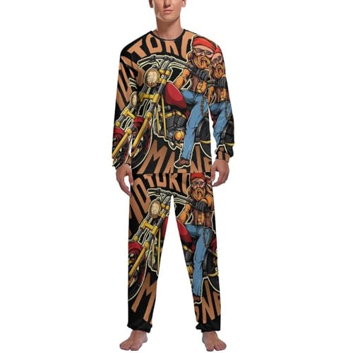 Pyjama homme manche longue moto rétro en coton confortable pour nuit