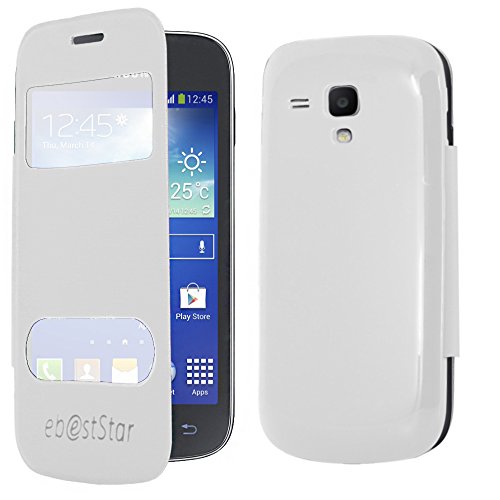 ebestStar - Coque Compatible avec Samsung Galaxy Trend S7560, S Duos S7562 Etui Housse PU Cuir Portefeuille Fenêtre Type View, Blanc [Appareil: 121.5 x 63.1 x 10.5mm,...