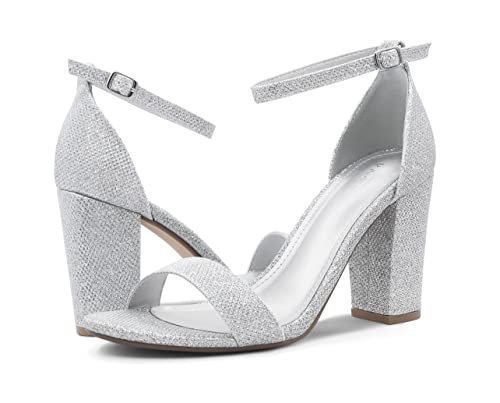 Image of PARTY Women's Chunky Block Heels Open Toe Ankle Strap 3 Inch Heeled Sandals Comfortable for Wedding and Prom