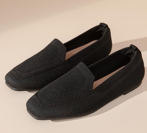 DADAWEN Womens Square Toe Flats Knit Dress Shoes Comfortable Women Shoes Slip On Shoes for Woman Soft Ballet Walking Flats Shoes4