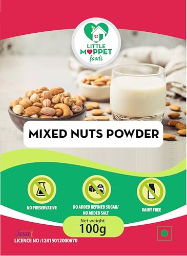 Image of Little Moppet Foods Mixed Nuts Powder-100g|No Additives,Preservatives,Added Salt & Sugar|Made with Almonds,Cashew,Pistachios & Walnut|Hand Roasted in Small Batches|Helps in Healthy Weight Gain
