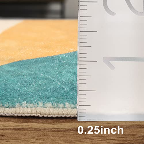 Sungea Abstract Round Rug 3Ft, Faux Wool Soft Throw Area Rugs, Washable Farmhouse Small Circle Rug, Floor Low Pile Mats For Bedroom Bathroom Laundry Room Nursery Decor #TOP1