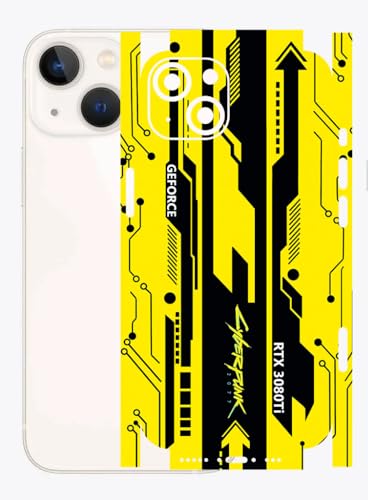 Image of AtOdds - Full Body Back Screen Guard Protector Film - Lamination Wrap Skin Sticker for iPhone 13 mini | Scratchproof Matte Finish (Design - Yellow Cyberpunk)