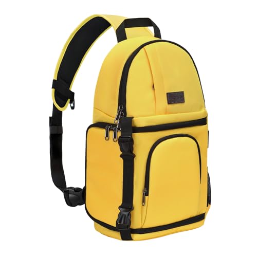MOSISO Camera Sling Bag, DSLR/SLR/Mirrorless Camera Backpack Case Shockproof Photography Backpack with Tripod Holder & Removable Modular Inserts Compatible with Canon/Nikon/Sony/Fuji, Yellow