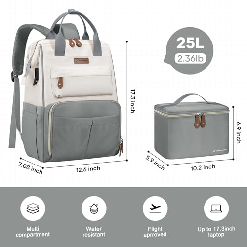Maelstrom Travel Laptop Backpack for Women Men,Backapck Fits 15.6-17.3 Inch Laptop, Teacher/Work Bag with Insulated Lunch Box (Gray-Beige) by Maelstrom - Image 5