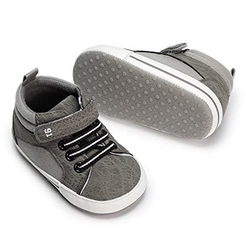 Image of Meckior Toddler Baby Boys Girls High Tops Ankle Sneakers Soft Anti-Slip Sole PU Leather Moccasins Infant Newborn Prewalker First Walking Crib Shoes
