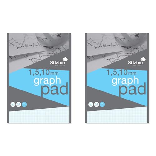 Silvine A4 Professional Graph Pad. 50 Sheets of Quality 90gsm Paper,White (Pack of 2)