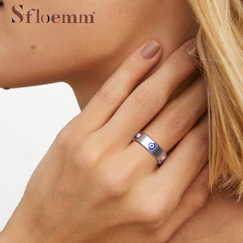 Evil Eye Wedding Band for Women 18K Gold Plated, Cubic Zirconia Anniversary Ring Gift for Wife, Non-Tarnish Stainless Steel Protection Jewelry, Secure Fit Sizes 5-112