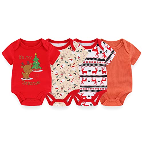 Image of ZAV Solid Unisex Short Sleeve Baby Boy Girl Bodysuits 4-pack Cotton Cartoon Baby Clothes Soft Infant Outfits