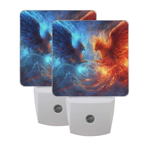 Image of Phoenix Red Blue Night Lights 2 Pack Plug-in Wall Led Nightlight Auto Dusk-to-Dawn Sensor Lamps for Bedroom Kitchen Bathroom