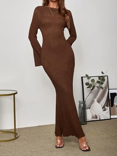 Women Long Sleeve Maxi Dress Bodycon Elegant Formal Wedding Guest Long Fall Dress for Women 20254
