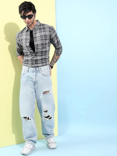 Image of Highlander Men's Slim Fit Checks Shirt | Long Sleeves | Regular Collar | Casual Shirts for Men