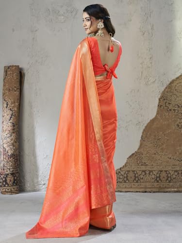 Image of Satrani Women's Shimmer Silk Weaving & Sequins Work Saree with Unstitched Blouse Piece