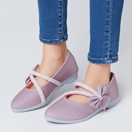 Image of Girls' Patent Mary Jane Shoes with Floral Embellishment, Attractive Colour's, Pearl Flower Welcro Glittery Bellies